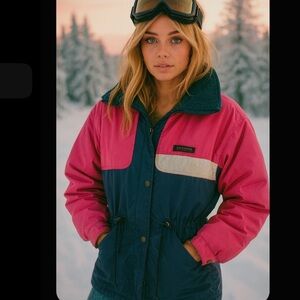 Vintage Retro ActionII Pink and Blue Women's Winter Jacket 80s 90s Nostalgic